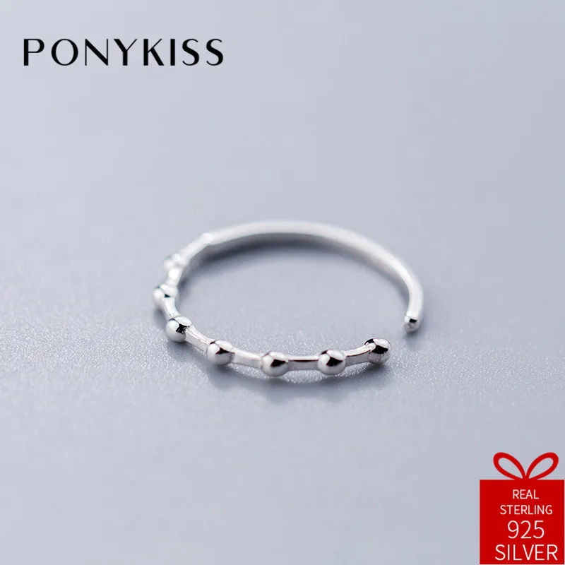 

PONYKISS Trendy 100% 925 Sterling Silver Simple Light Bead Adjustable Opening Ring Women Party Chic Jewelry Birthday Fine Gift