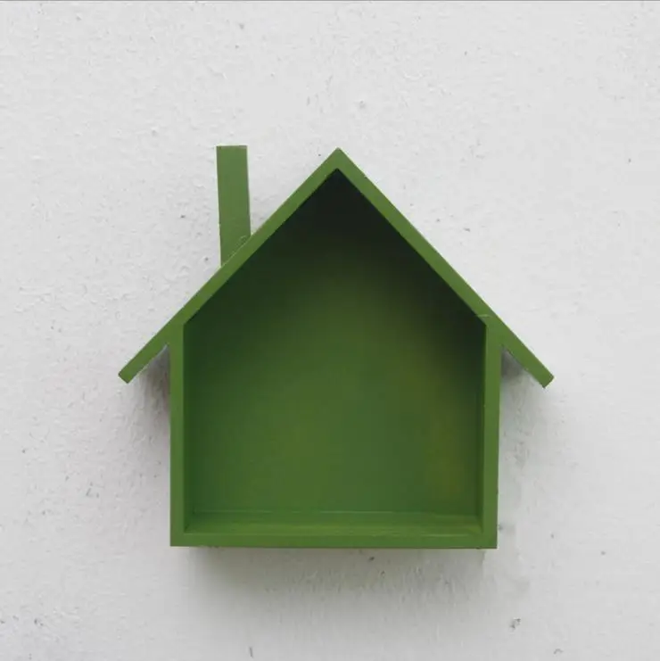 Креативный деревянный настенный Декор ретро деревенский цветной маленький дом настенная полка подвесная коробка для хранения Настенный декор для детской комнаты подарки - Цвет: Зеленый