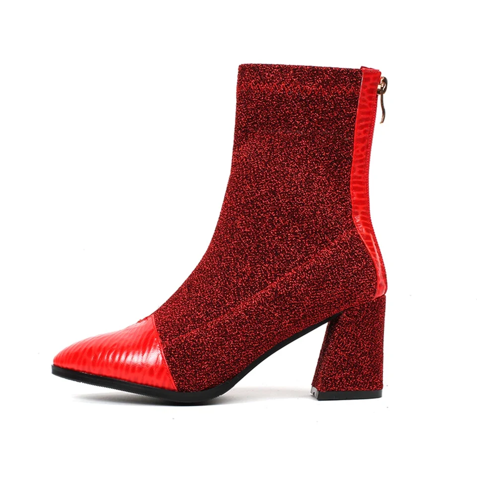 Short Hiver Rouge Noir black 34 Automne Plush Et red Femmes De Chaussures Noir Plush Bottes Tissu Confortable Doublure Mode Qualité 2018 42 rouge Stretch Taille qActH7WOR