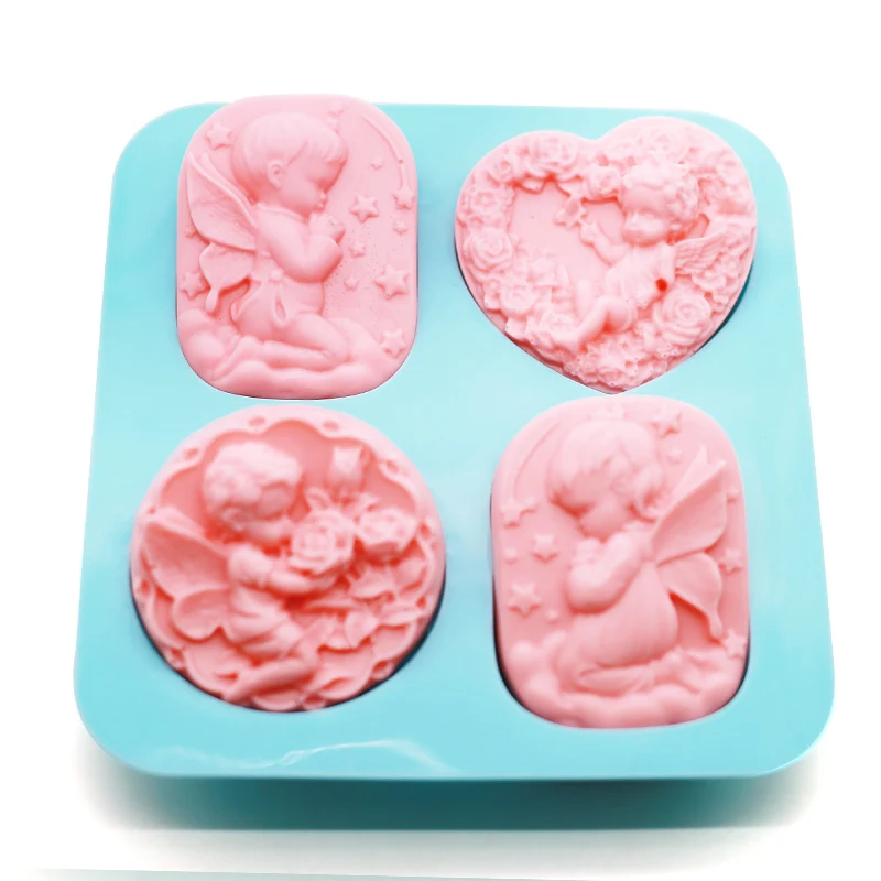 

4 connected angel soap mold DIY Craft Bathing Salt Soap Making Silicone Molds