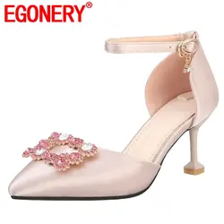 EGONERY/Женская обувь на высоком каблуке, Весенняя Новинка, модная пикантная обувь с кристаллами, женские туфли-лодочки с мелкой пряжкой