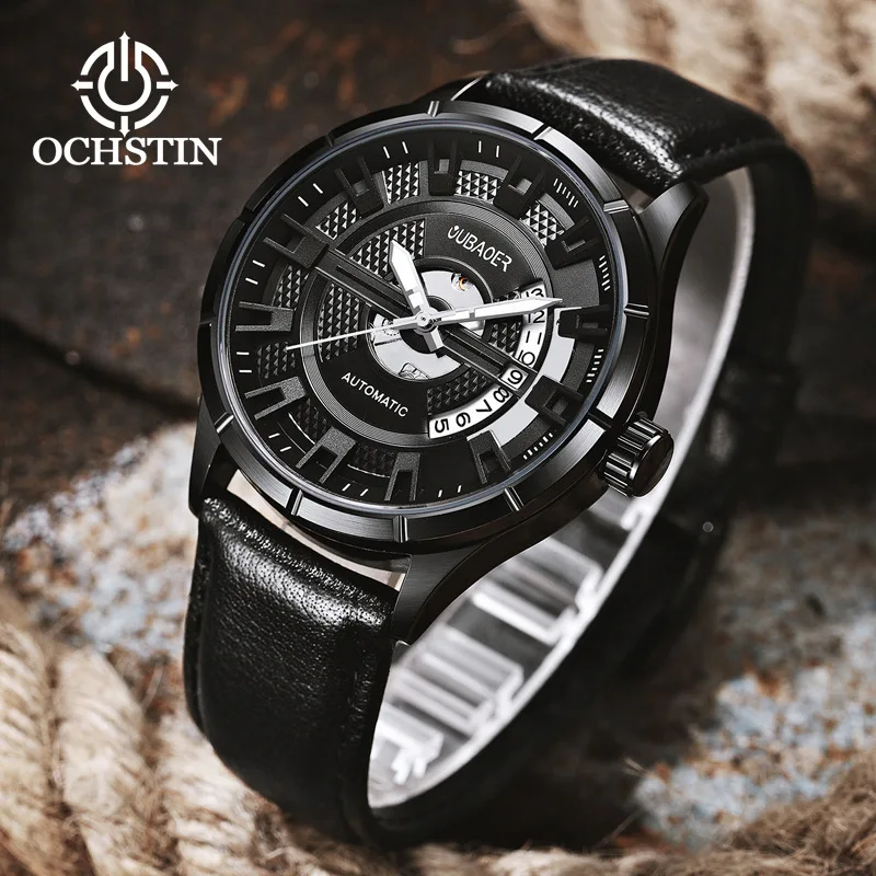 

mens mechanical automatic wristwatches waterproof luxury oubaoer brand genuine leather man watches calendar Citizen movement