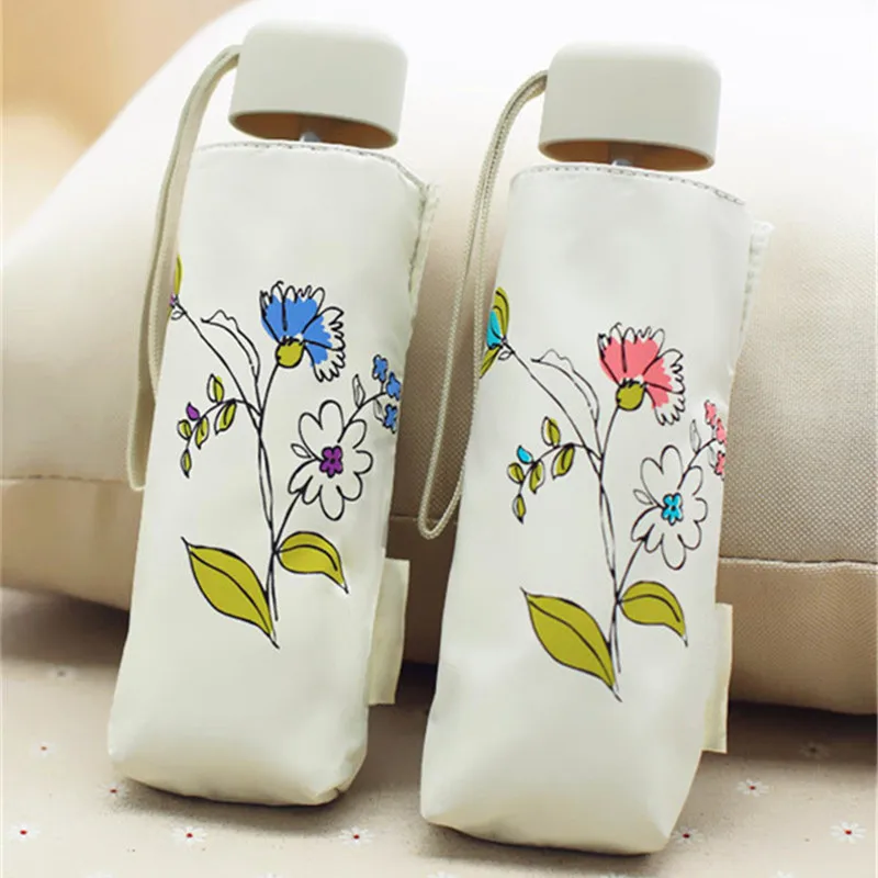 2017 Hand painted Flowers Half fold Portable UV Phone Umbrella Sunny Rain Small Dark Blue Transparent Sunscreen Umbrella|phone umbrella|sunny