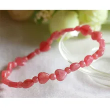 Настоящий натуральный красный Родохрозит стрейч готовой браслет с круглыми бусинами 4 мм бусины в форме сердца 7 мм Ювелирные изделия бусины свадьба