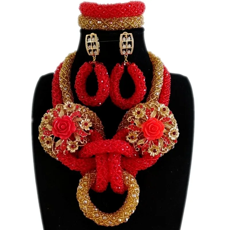

Dudo Dubai Jewelry Set For Women Necklace Set Jewelry Crystal Animal Jewellery Set Gold And Red Nigerian African Wedding beads