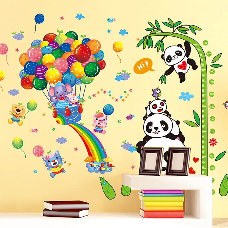 

[shijuekongjian] Pandas Animals Wall Stickers DIY Balloons Bamboo Height Mural Decals for Kids Room Baby Bedroom Decoration