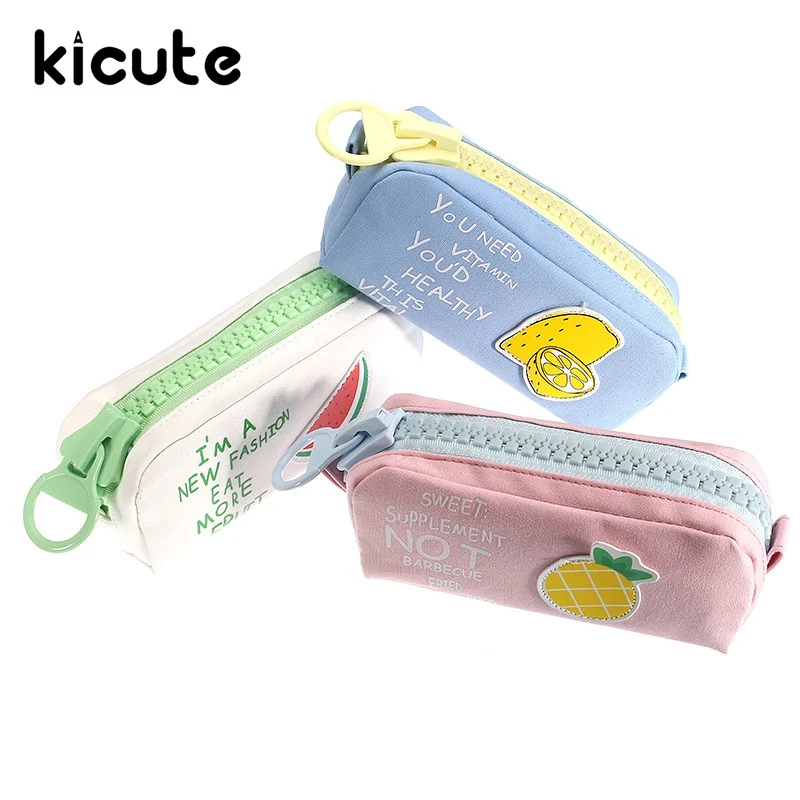 

Kicute Large Capacity Fruit Candy Color Canvas Pencil Case School Stationery Pencil Bag Storage Cosmetic Bag Office Supplies