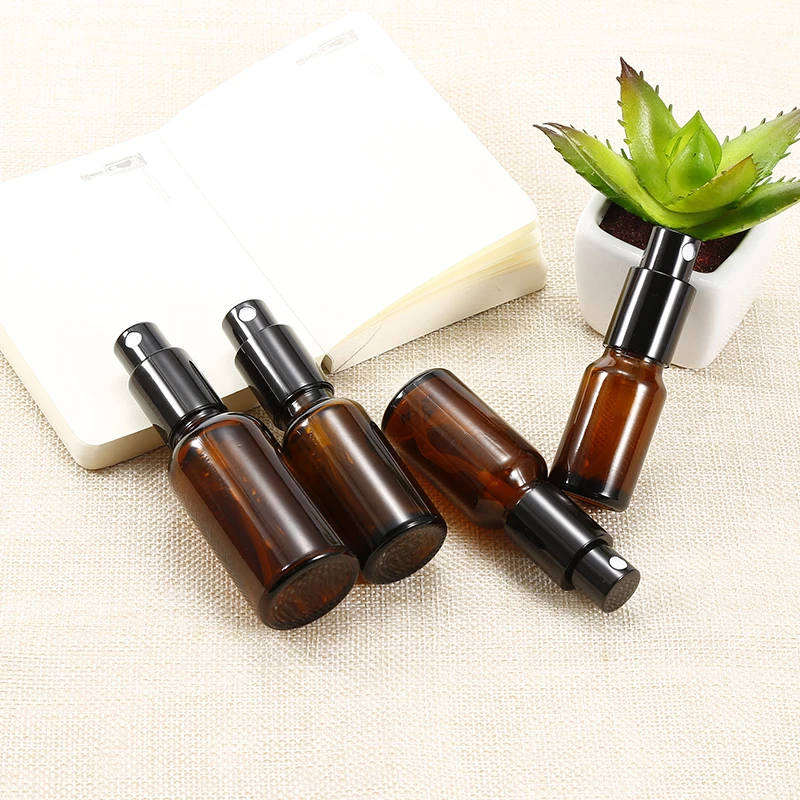 1PC 15 50ML Portable Amber Glass Essential Oil Spray Bottles Mist Sprayer Container Travel Refillable Bottle 5