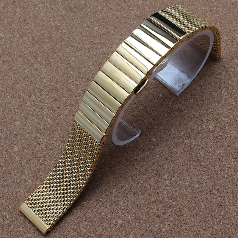 

18mm 20mm 22mm 24mm Watchbands strap bracelet Shark Mesh Watchband polished Gold stainlesss steel Butterfly buckle deployment