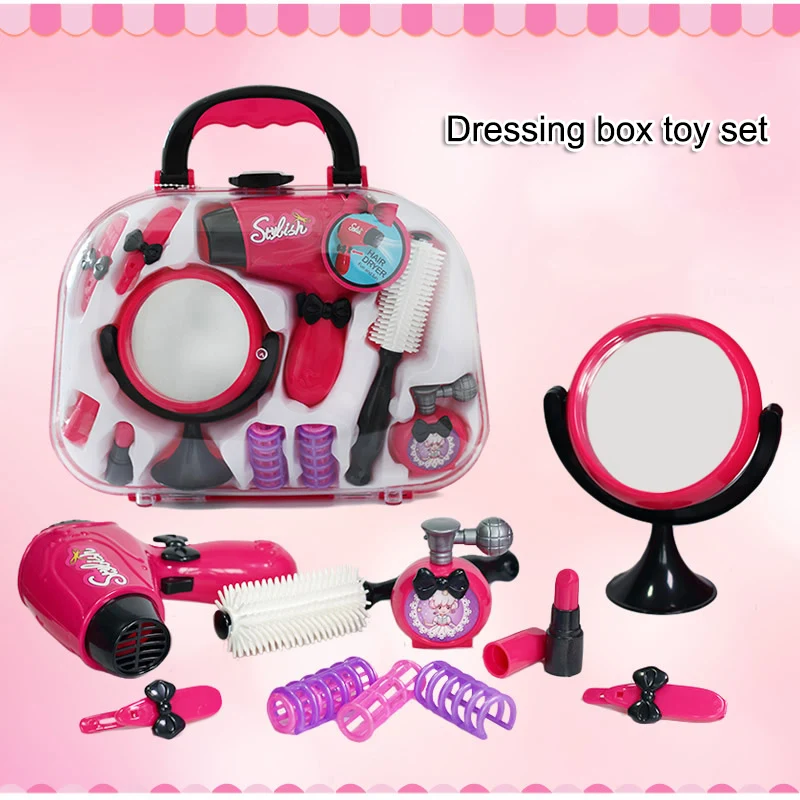 Детские красивые игрушки, набор для макияжа, сумочка, зеркало, фен, заколки для волос для девочек, подарок