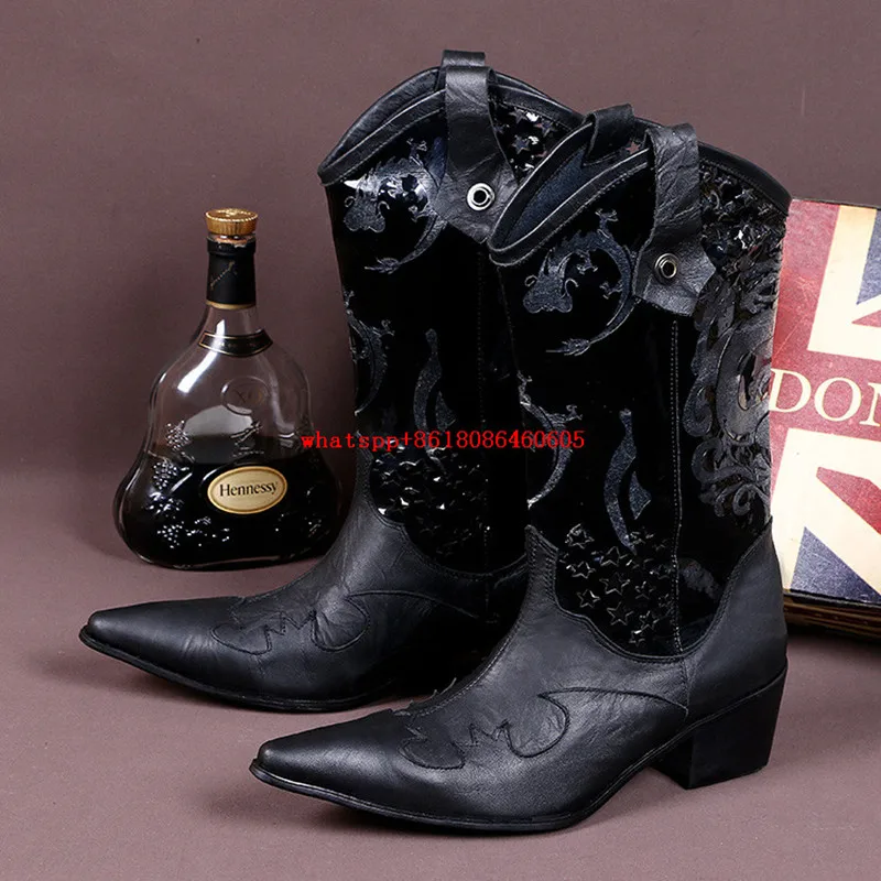 Choudory Luxury high heels italian military boots high top pointed toe embroidery cowboy boots dress wedding shoes mans size12