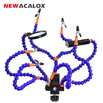 

NEWACALOX Table Clamp Soldering Heiping Hand with 3X-5X Magnifying Glass USB LED Flashlight Soldering Iron Holder Welding Tool