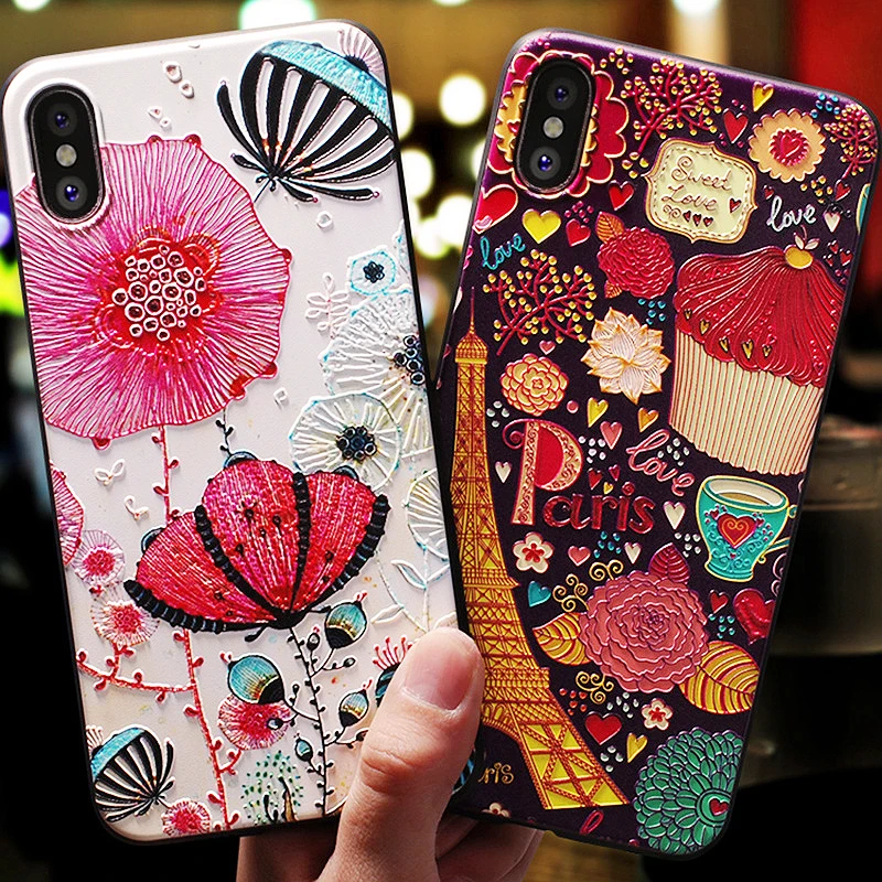 

Flower Silicon Phone Case For iPhone X 8 7 Plus Rose Floral Leaves Cases For iPhone X 8 6 6S Plus 5S SE Soft 3D Emboss TPU Cover