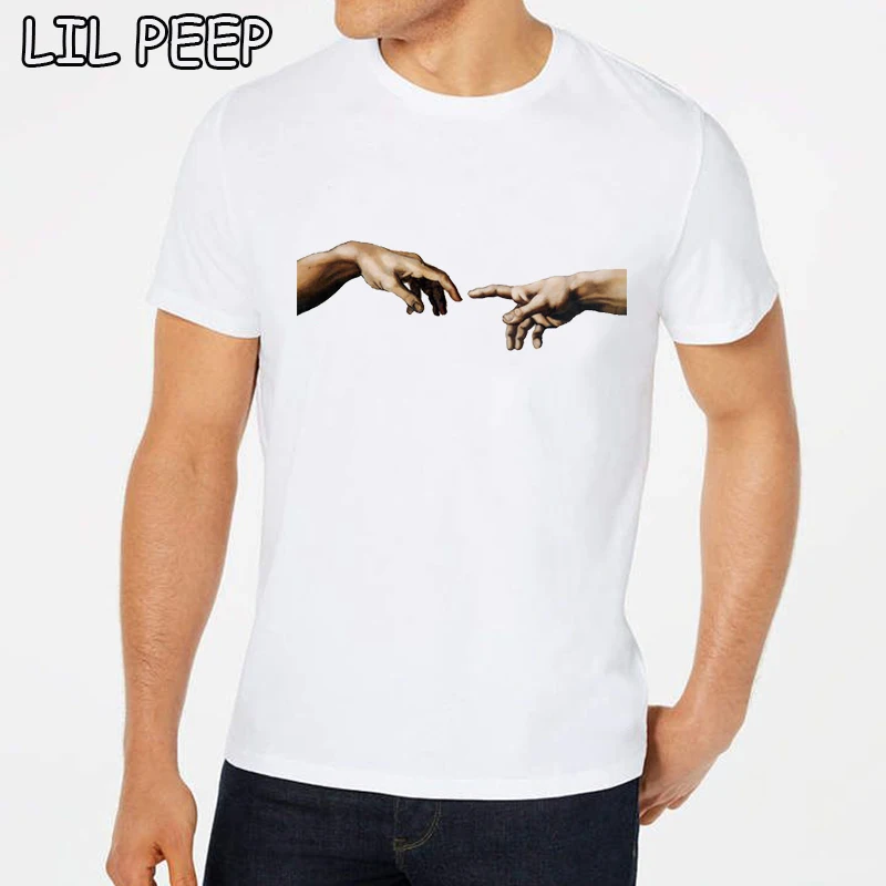 

Men Clothes 2019 Harajuku Tshirt Casual Cotton Creation of Adam Hands Print Funny T Shirts O-Neck Streetwear Punk 90s Tops