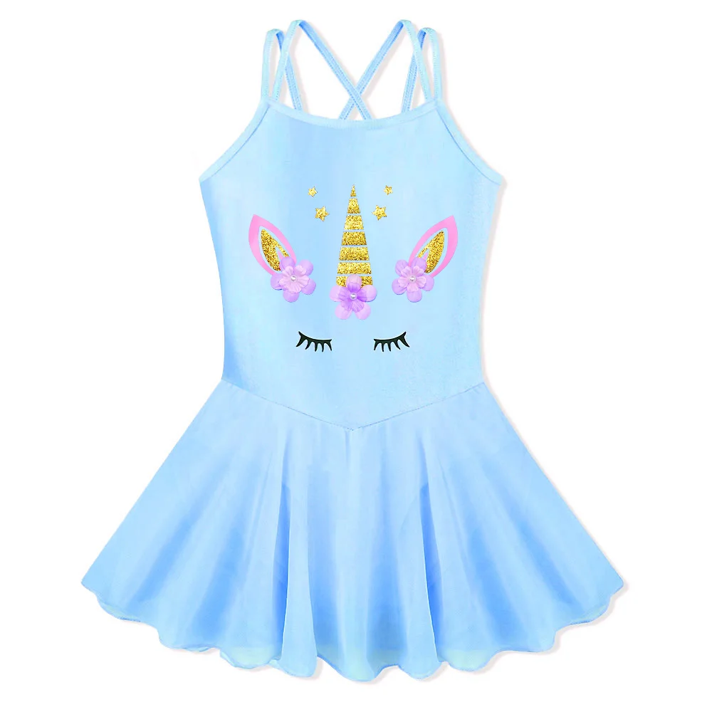 

BAOHULU Blue Sleeveless Cotton Toddler Girls Gymnastics Leotard Kids Ballet Costume Girl Beaded Flower Dance Clothes