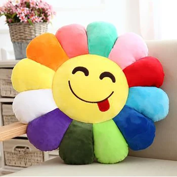

Plush Creative Colorful Expression Sun Flower Cushion Stuffed Toy Real Life Soft Flower Pillow Toys Kid Christmas Gift QB158