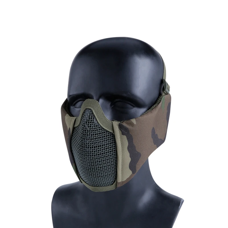 

Tactical Camouflage Half Face Mask Metal Steel Net Mesh Mask Hunting Protective Guard Mask Airsoft Ear Protection Mask