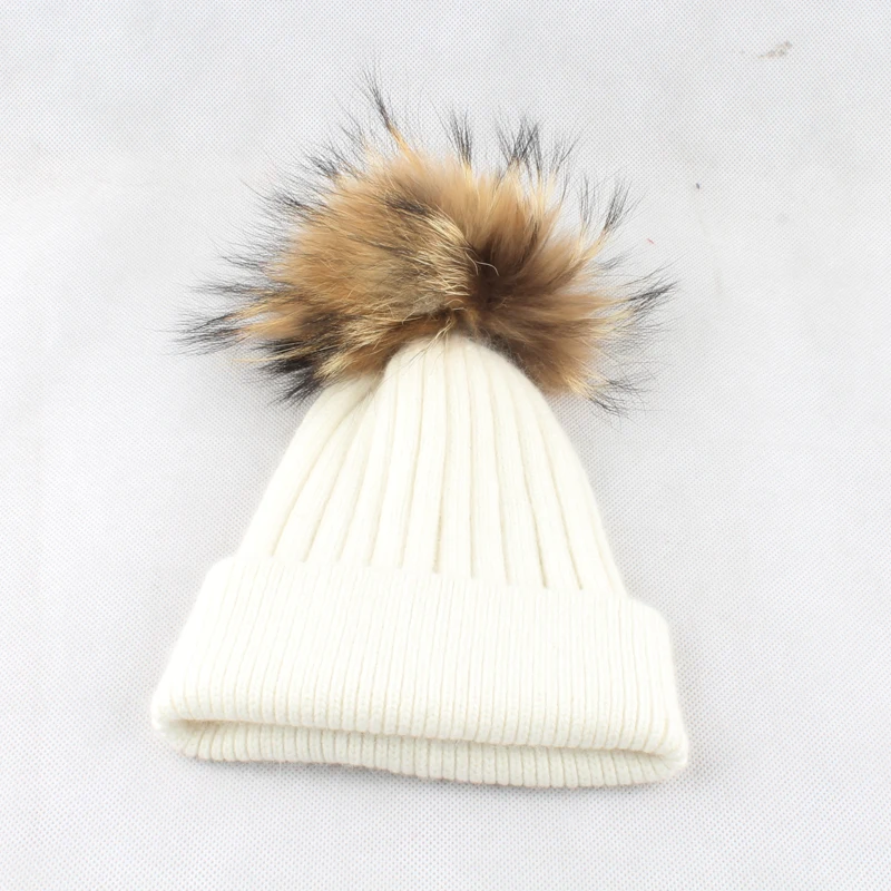 Мягкая теплая вязаная зимняя детская бейсболка кашемир шапочка Кепки натуральным мехом Pom pom Hat для девочек