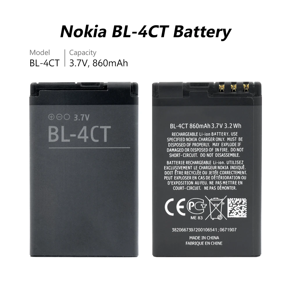 3,7 V 860 мА/ч, Перезаряжаемые литий BL4CT BL-4CT Батарея BL 4CT для Nokia 5310 6700s 7310c 5630 7230X3 7210s X3