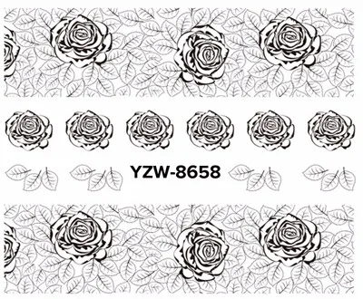 YZWLE, 1 лист, на выбор, черный кружевной цветок, дизайн ногтей, водные переводные наклейки, переводные наклейки для ногтей