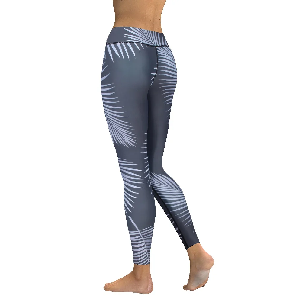 Tropical palm leaves high waistband legging (2)