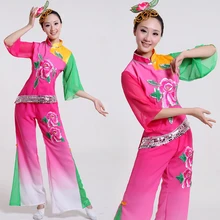 Красный китайский веер танцевальный костюм на сцене orient Для женщин Китайский народный танец Костюмы Set Group Yangko танец костюм 89