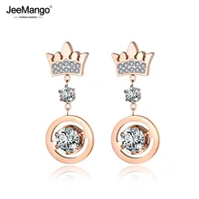 JeeMango новинка из нержавеющей стали розовое золото кубическая Корона из циркония серьги гвоздики сверкающие свадебные серьги, ювелирные изделия для женщин JE19092