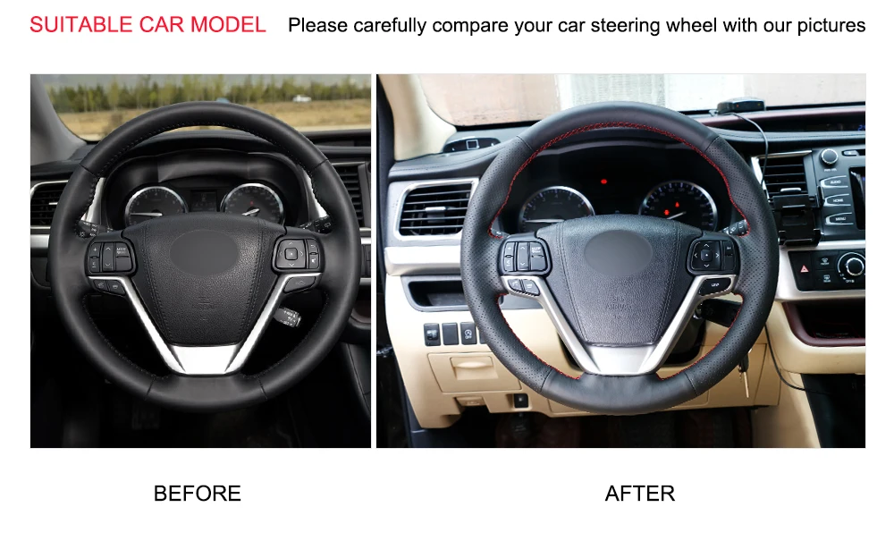 Capa de Volante de Couro Artificial para Toyota Mão-costurado Preto Plutônio Highlander Sienna 2020 9 Capas p/ direção