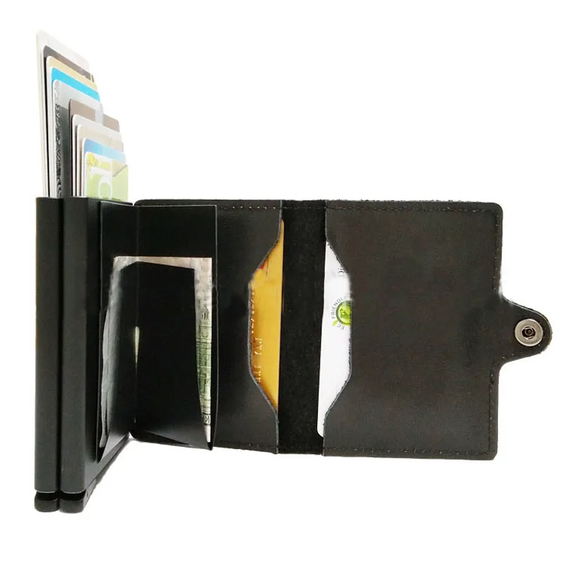 Мужской держатель для кредитных карт двойной блок из натуральной кожи модные мини безопасные алюминивые антимагнитный кошелек визитница