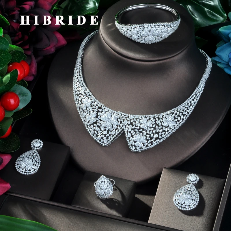 

HIBRIDE Big Pendnat Luxury Design Women Bridal Jewelry Sets For Wedding Accessories Jewelry AAA Cubic Zirconia Sets N-795