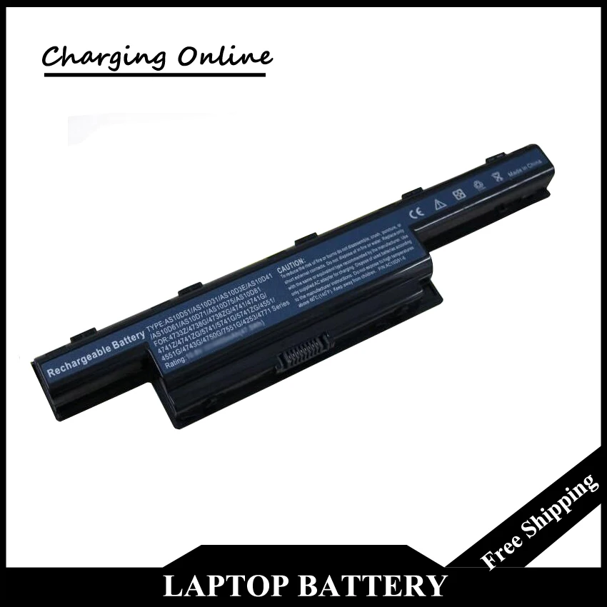 Free Shipping 6Cells Laptop Battery for Acer Aspire V3 5741 5742 5750 5741G 5742G 5750G AS10D31 AS10D51 AS10D61