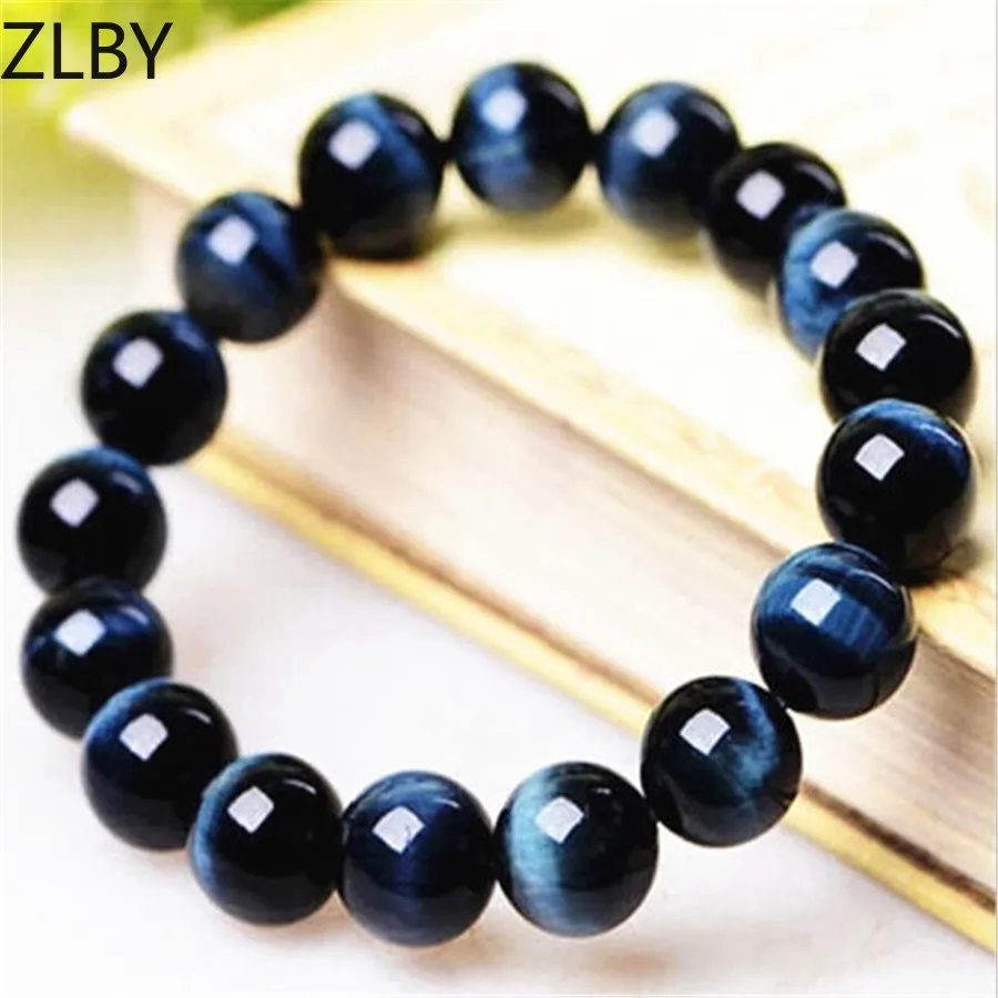 

14mm Natural Blue Tiger's Eyes Gem Stone Stretch Bracelet For Women Men Powerful Big Round Bead Bracelet