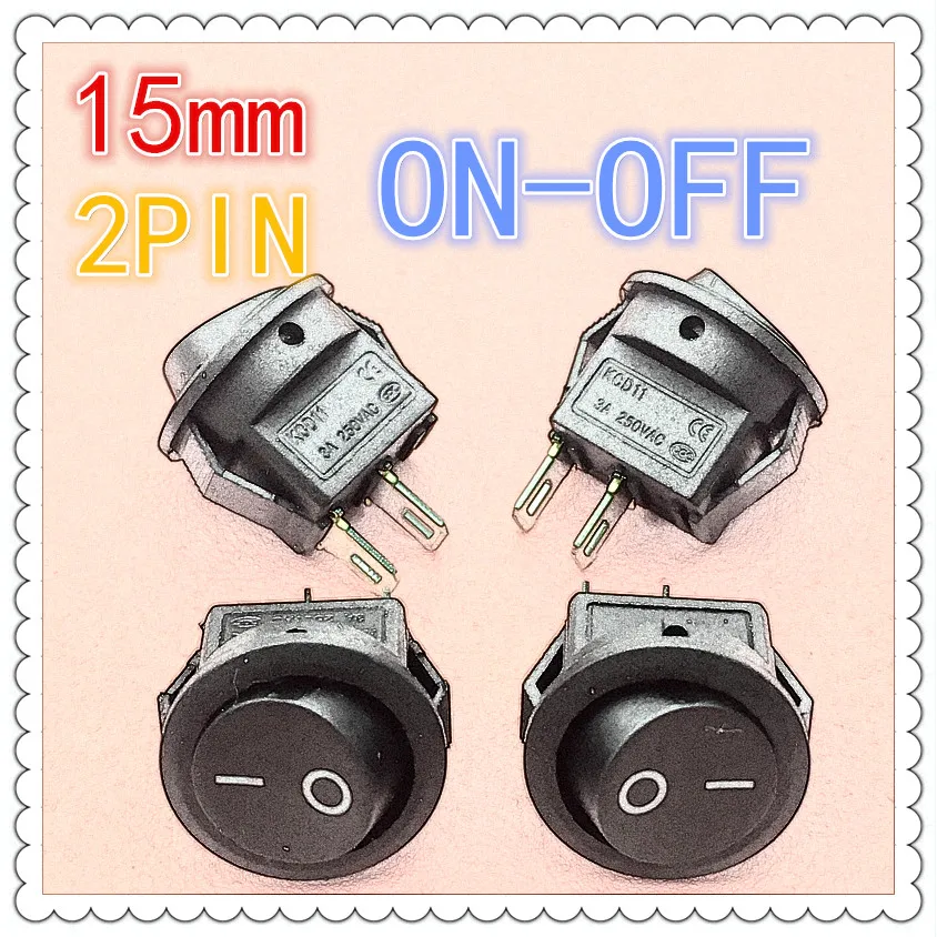 

10pcs/lot 15mm SPST 2PIN On/Off G113 Round Boat Rocker Switch 3A/250V Car Dash Dashboard Truck RV ATV Home