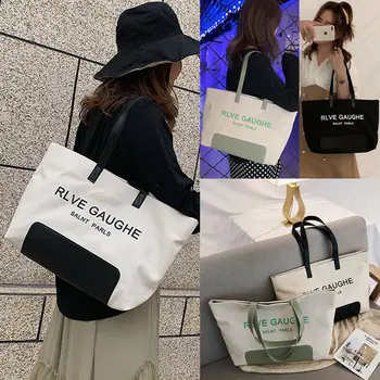 

2019 Newest Hot Women Canvas Tote Bag Fashion Shoulder Bag Concise Letter Printing Shoulder Cloth Bags Ladies Shopping Bags
