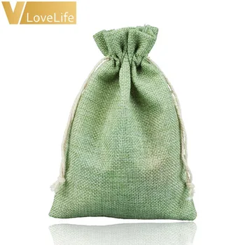 

50pcs 13cm*18cm Vintage Natural Burlap Hessia Gift Candy Bag Wedding Party Favor Drawstring Bags Wedding Event Gift Pouch Supp