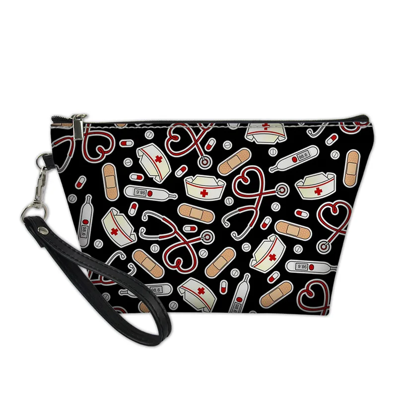 

THIKIN 3D Cartoon Nurse Pattern Teens Girls Cosmetic Bags Personalized Custom for Ladies Professional Women Travel Makeup Pouch