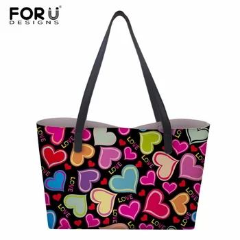 

FORUDESIGNS Women Shoulder Bags PU Leather Handbags High Quality Hasp Design Love Print Lady Daily Office Crossbody Bags