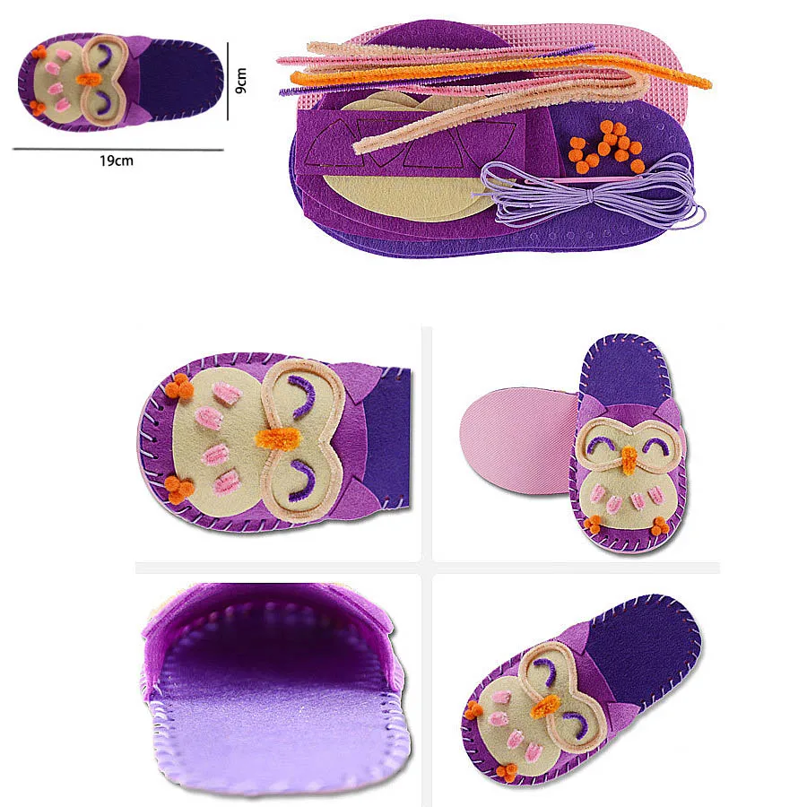 Kids slippers sewing kit for Girls Beginners My First Sewing Kit Handmade Non-woven Fabric Shoes Craft Gifts Educational Toys - Цвет: 1