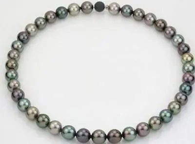 

HOT## Wholesale FREE SHIPPING AAA 18"9-10mm natural Tahitian Black Multicolor Pearl Necklace