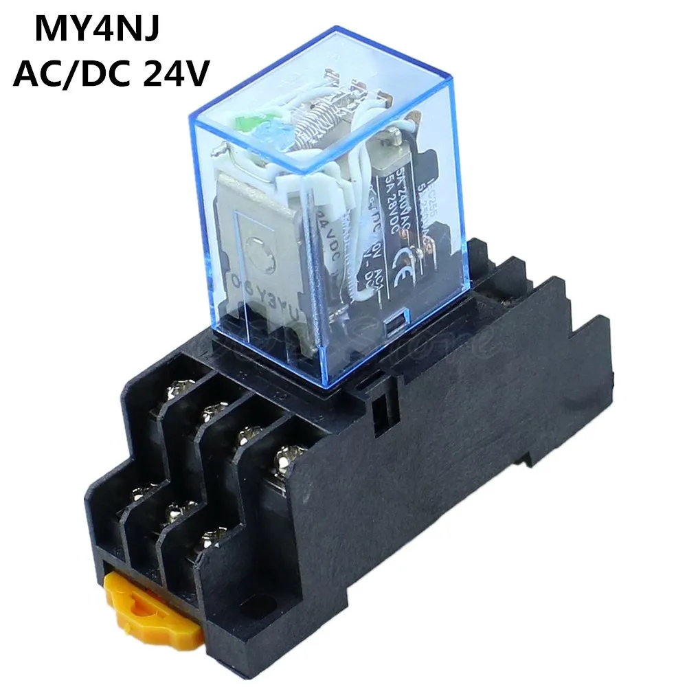 MY4 Power Relay MY4NJ with Din Rail Mount Socket Base 14 Pins 24V 1MY4N