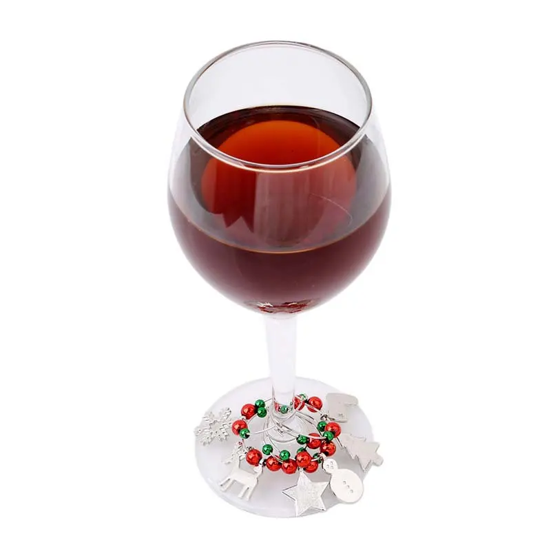 Набор шармов для бокала вина, Рождественский набор колец для чашки, рождественские маркеры для напитков, бирки, вечерние сувениры, кулон, рождественский бокал для вина, подвеска