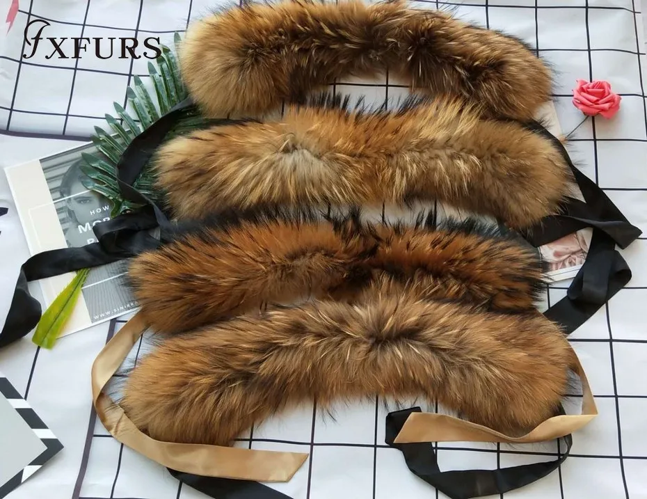 FXFURS 2020 Новый Модный меховой шарф из натурального меха енота собачьи меховые