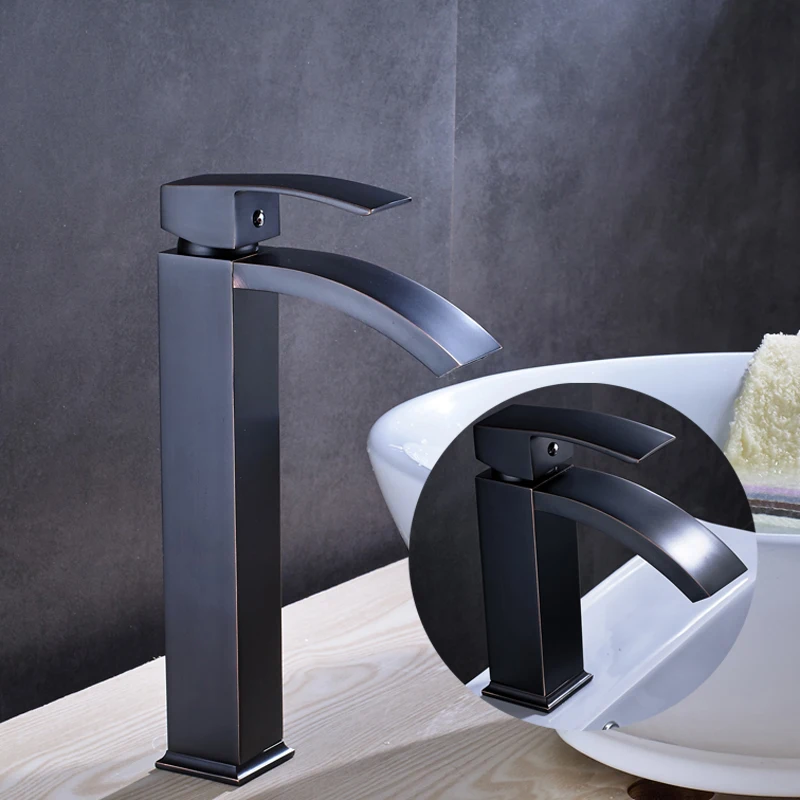 

Oil Rubbed Bronze Finish Coutertop Bathroom Sink Faucet Single Handle Mixer Tap with Cover Plate