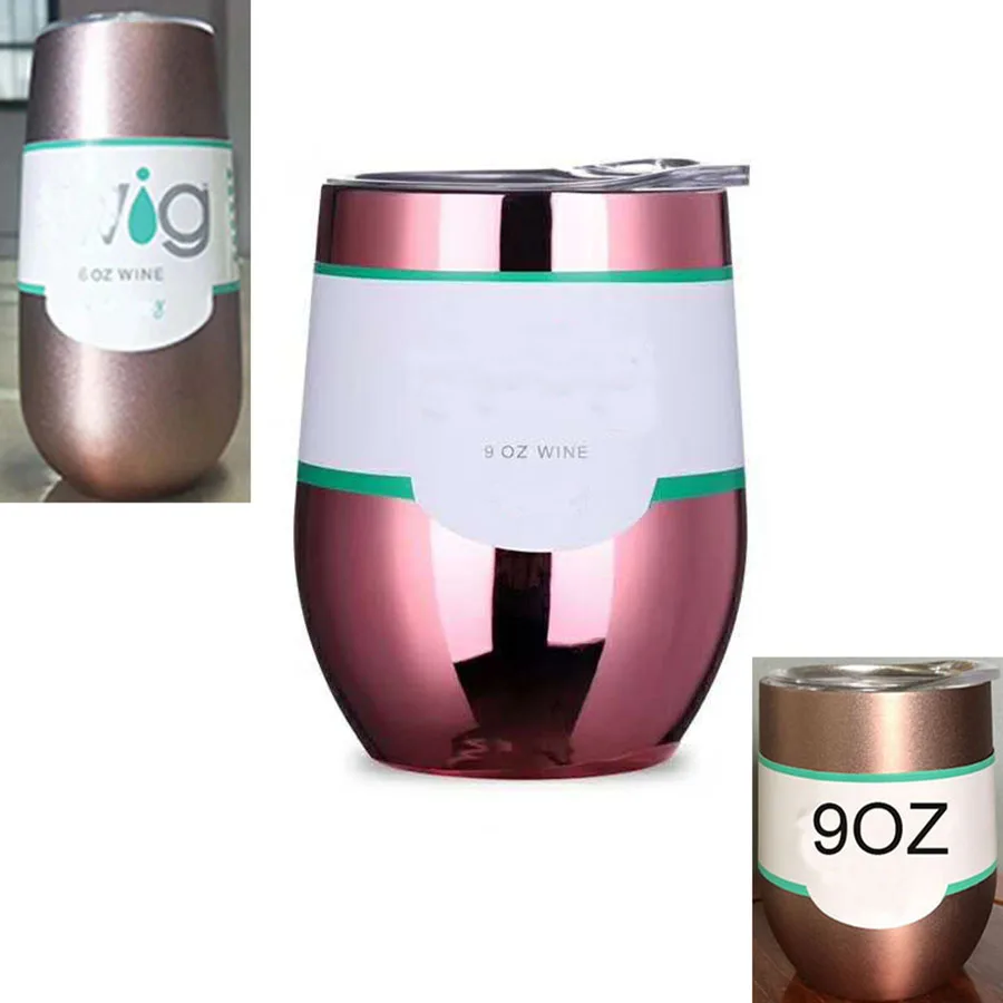 

Christmas Gift Swig Mug 9oz/6oz Egg Shaped Wine Beer Cup Stainless Steel Coffee Tumbler Mug with Lid Vacuum Thermos Rose Gold