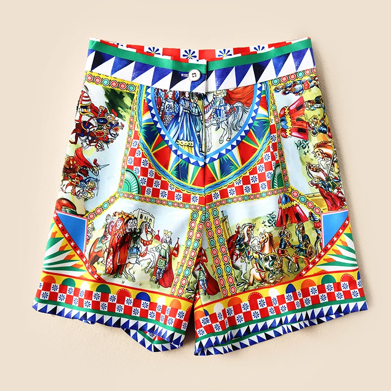 Ziwwshaoyu, винтажный комплект из двух предметов с принтом, с отложным воротником, с поясом,, весна и лето, Сексуальная рубашка, с высокой талией, Шорты, модный костюм