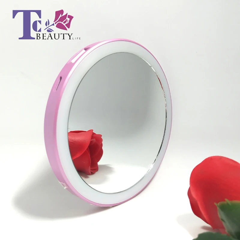 

Mini Portable LED Light Makeup Mirror Hand Vanity Compact Hand Pocket Round Mirror Lamp Cosmetic Tools Travel Power Bank