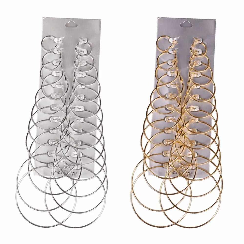 

12Pairs/set Vintage Big Circle Hoop Earring Set For Women Simple Style Brincos Steampunk Round Earrings Party Jewelry#254405