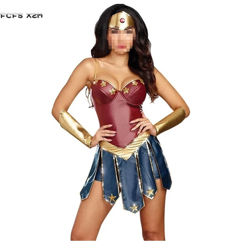 

S-XXXL Halloween Wonder Woman Costumes Female warrior Goddess Cosplays Purim Carnival Christmas Masquerade Nightclub party dress