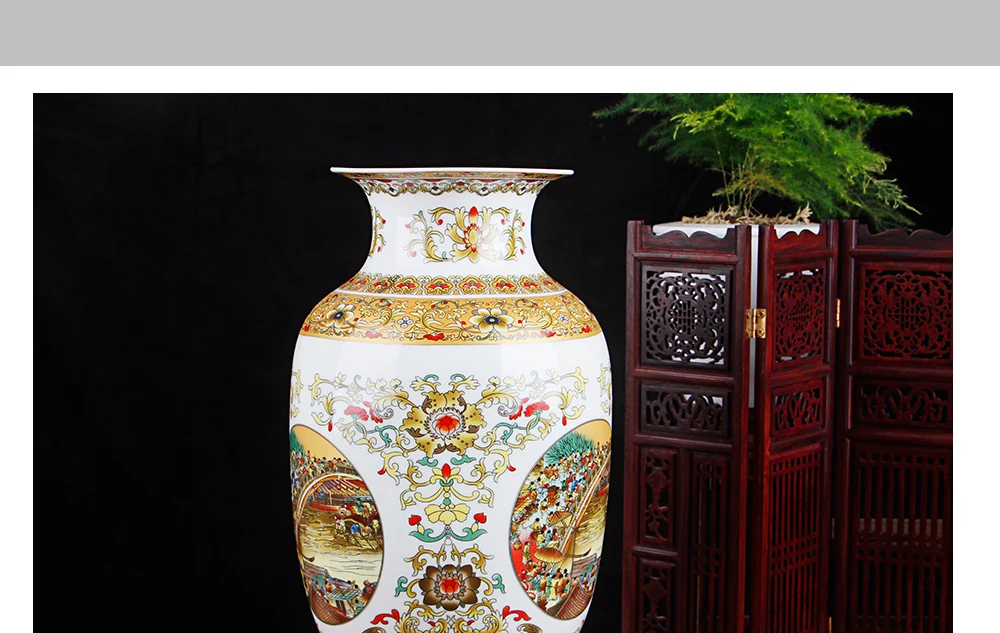 Цзиндэчжэнь Античная Золотая керамическая ваза Риверсайд Сцена на Qingming фестиваль китайские фарфоровые вазы