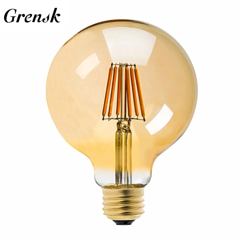 Grensk G125 LED Bulb 8W 2200k Gold Tint Vintage LED Filament Light Bulb E26 E27 Base 110V 220VAC